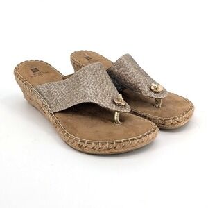 White Mountain Beachball Womens Gold Metallic Espadrille Wedge Sandals Size 8M